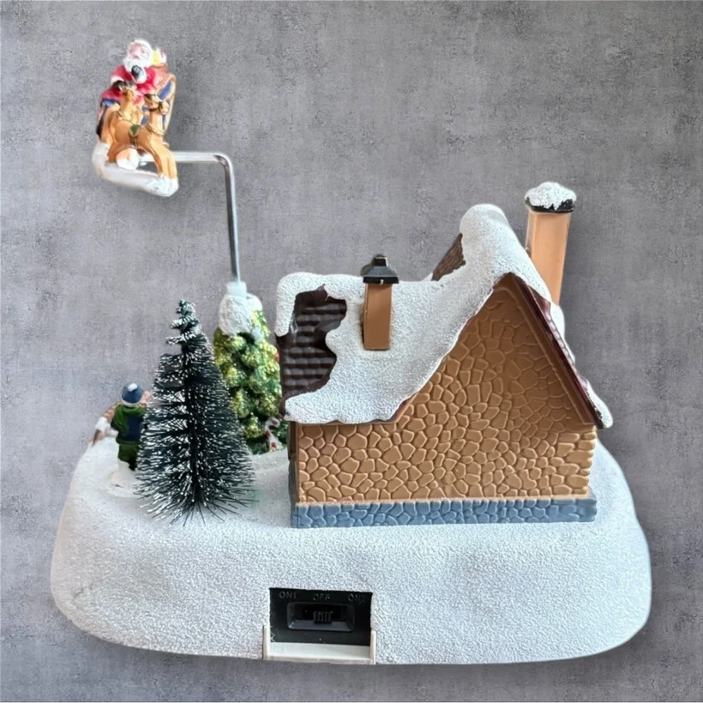 Christmas Village Landscape with Rotating Santa & Sleigh